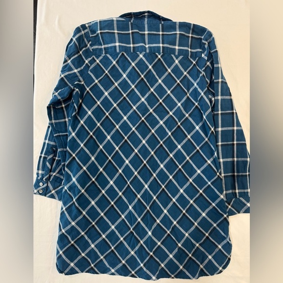 J Jill 100% Cotton Tunic Button Down Blue Plaid Flannel Feel Pockets - Picture 3 of 12